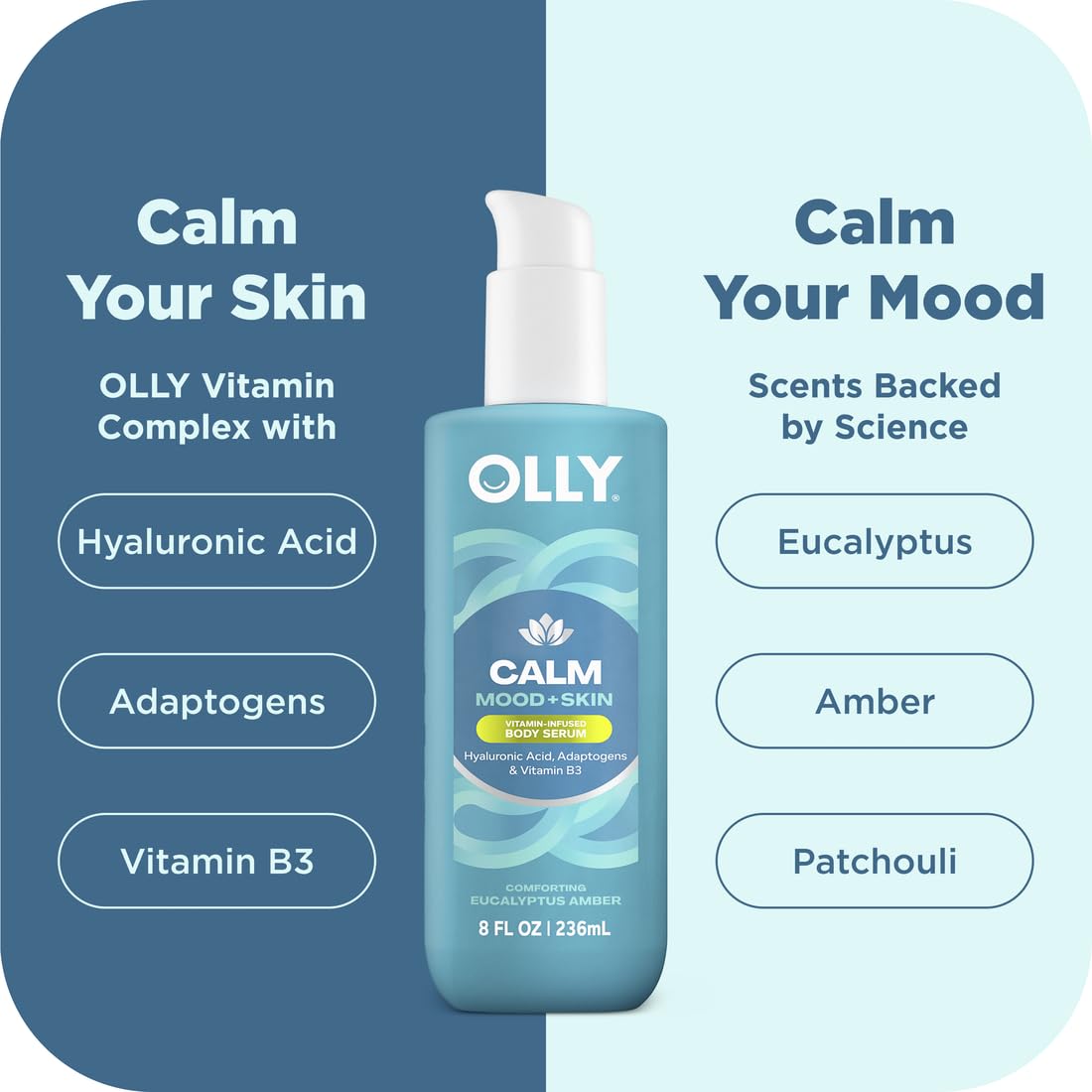 OLLY Vitamins Mini Body Serum & Body Wash Mixed Pack 4 Count Repairs Skin Barrier & Soothe Stress, TSA Approved